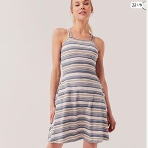 PACT Shelf Bra Striped Organic Cotton Fit & Flare Mini Dress with Pockets S
